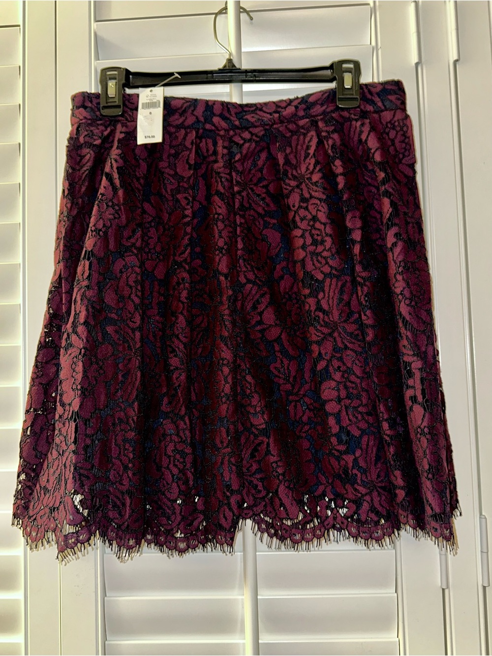NWT Banana Republic Maroon & Navy Eyelash Lace Skirt SZ 8